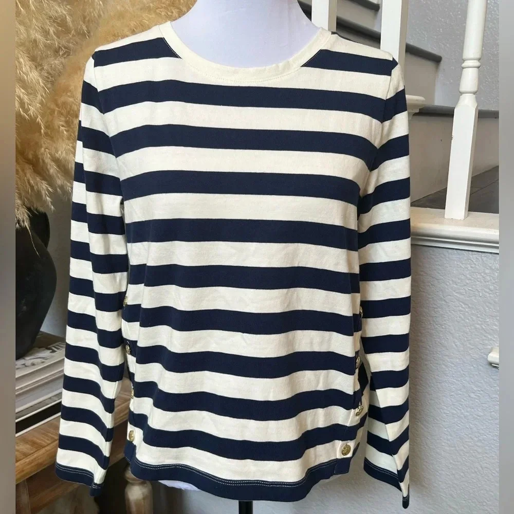 J.Crew Rugby Side Button Long Sleeve Stripe Shirt Top Size Small